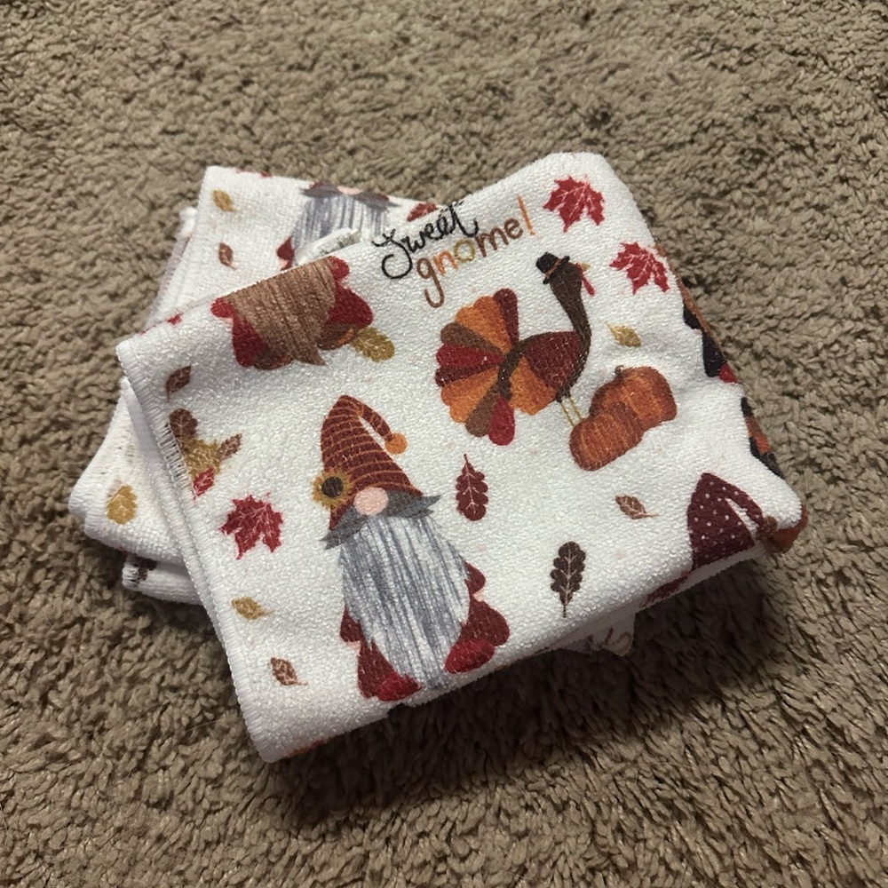 Autumn Gnome Print Plush Kitchen Towel - Set of 2